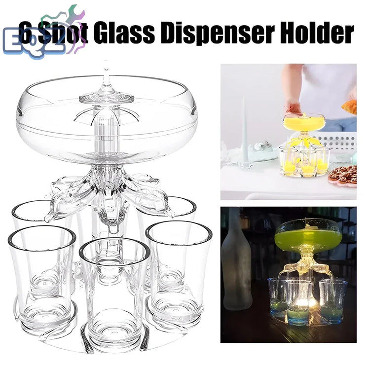 Party Drink Dispenser with 6 Shot Glasses - Acrylic Set