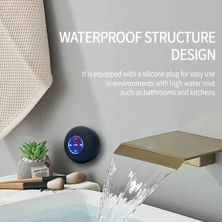 Waterproof Portable Bluetooth Speaker with LED & Suction Cup