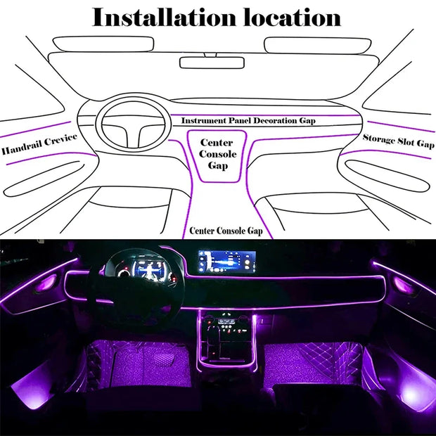 ✨App Controlled EL Wire Lights – Neon Car Interior Strip✨