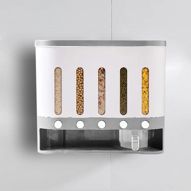 Wall-Mounted Cereal Dispenser - 5 Grid Storage Box