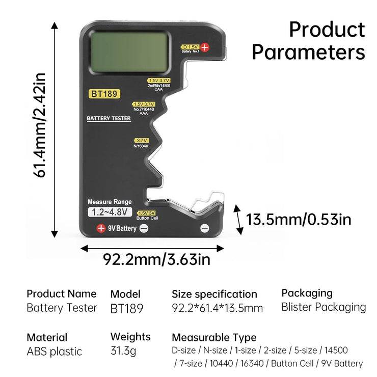 LCD Battery Tester Universal for AA, AAA, 9V & More