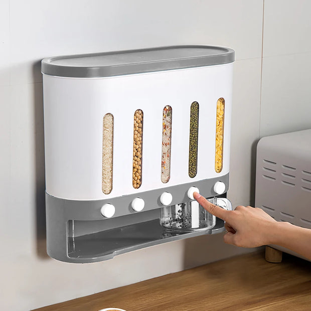 Wall-Mounted Cereal Dispenser - 5 Grid Storage Box