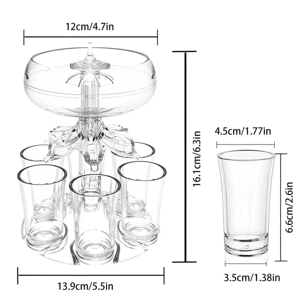 Party Drink Dispenser with 6 Shot Glasses - Acrylic Set