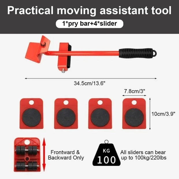 Heavy Furniture Mover Roller Set with Lifter Tool