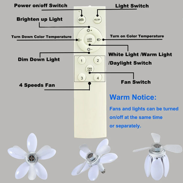 E27 LED Bulb Ceiling Fan - Remote Light & Fan