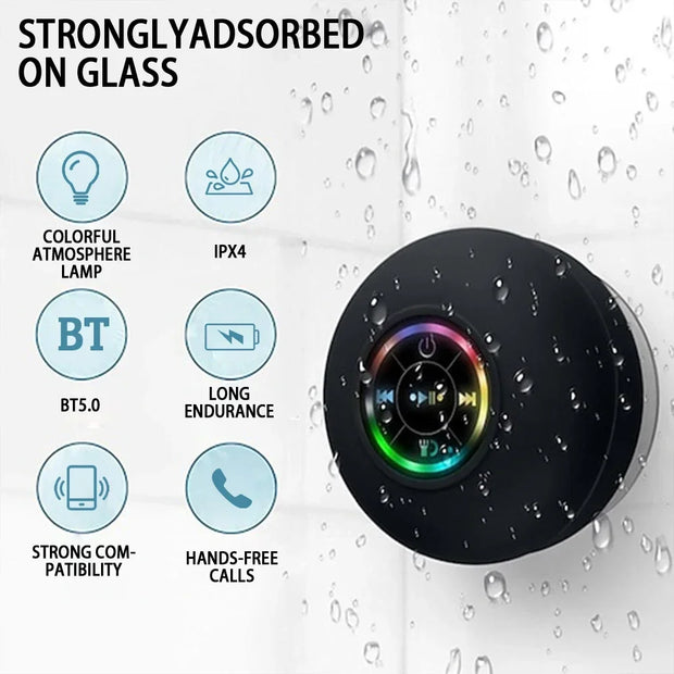 Waterproof Portable Bluetooth Speaker with LED & Suction Cup