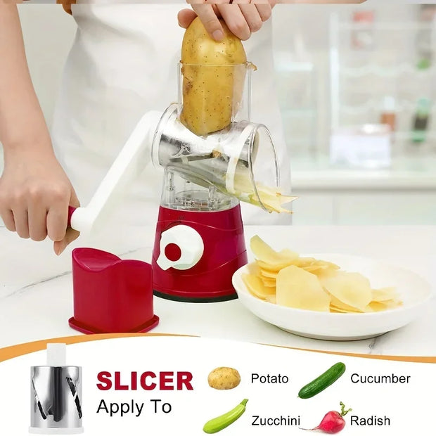 Manual Veggie Cutter & Slicer – 3-Blade Chopper