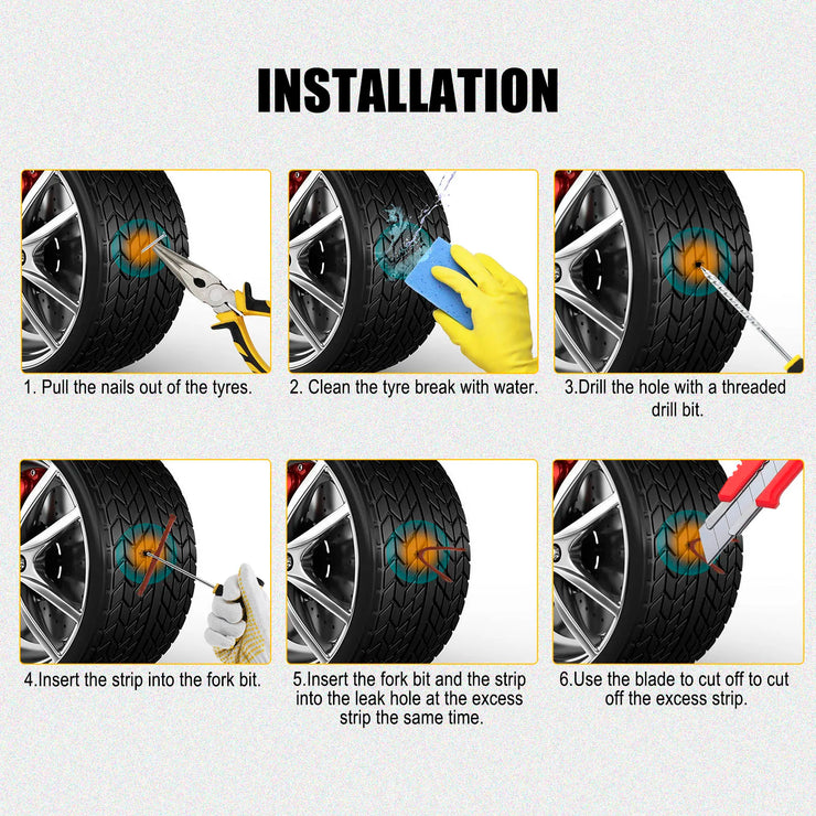 Car Tire Repair Kit with Puncture Plugs and Glue