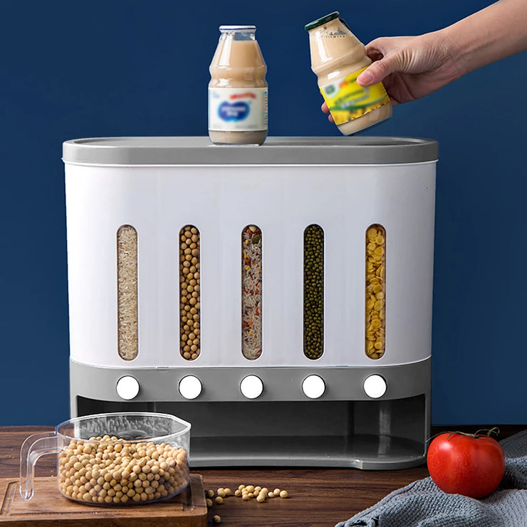 Wall-Mounted Cereal Dispenser - 5 Grid Storage Box