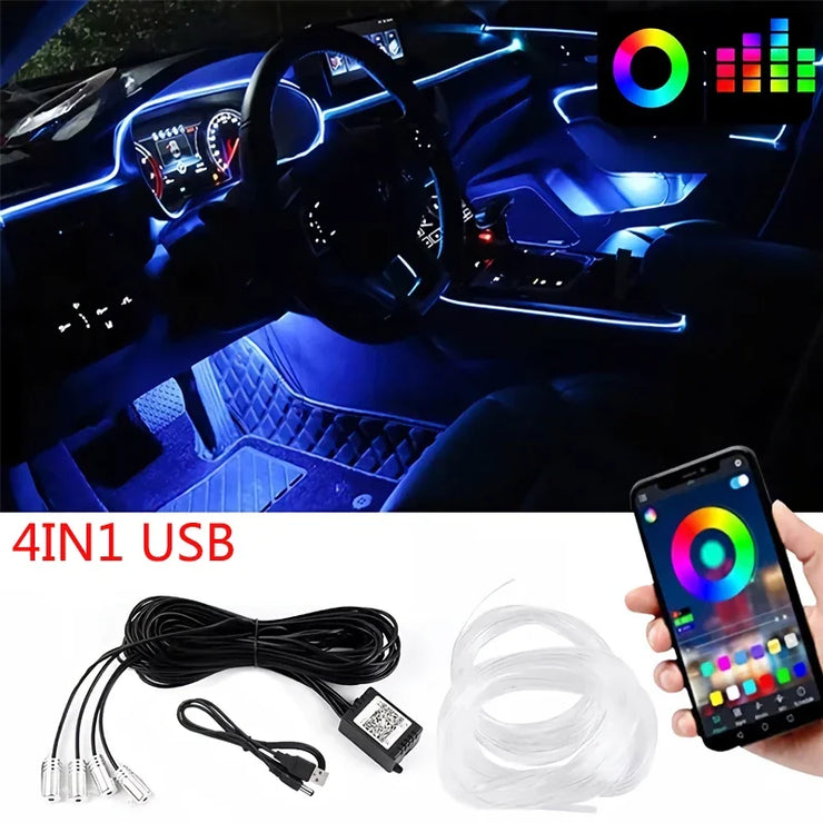 ✨App Controlled EL Wire Lights – Neon Car Interior Strip✨