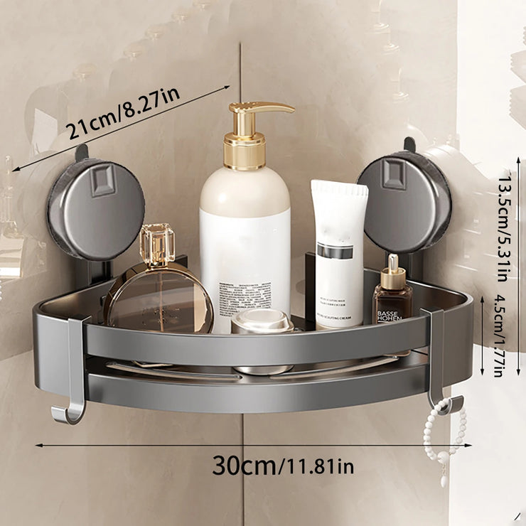 No-Drill Aluminum Bathroom Corner Shelf with Suction Cups