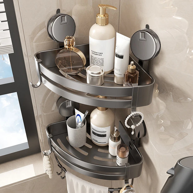 No-Drill Aluminum Bathroom Corner Shelf with Suction Cups